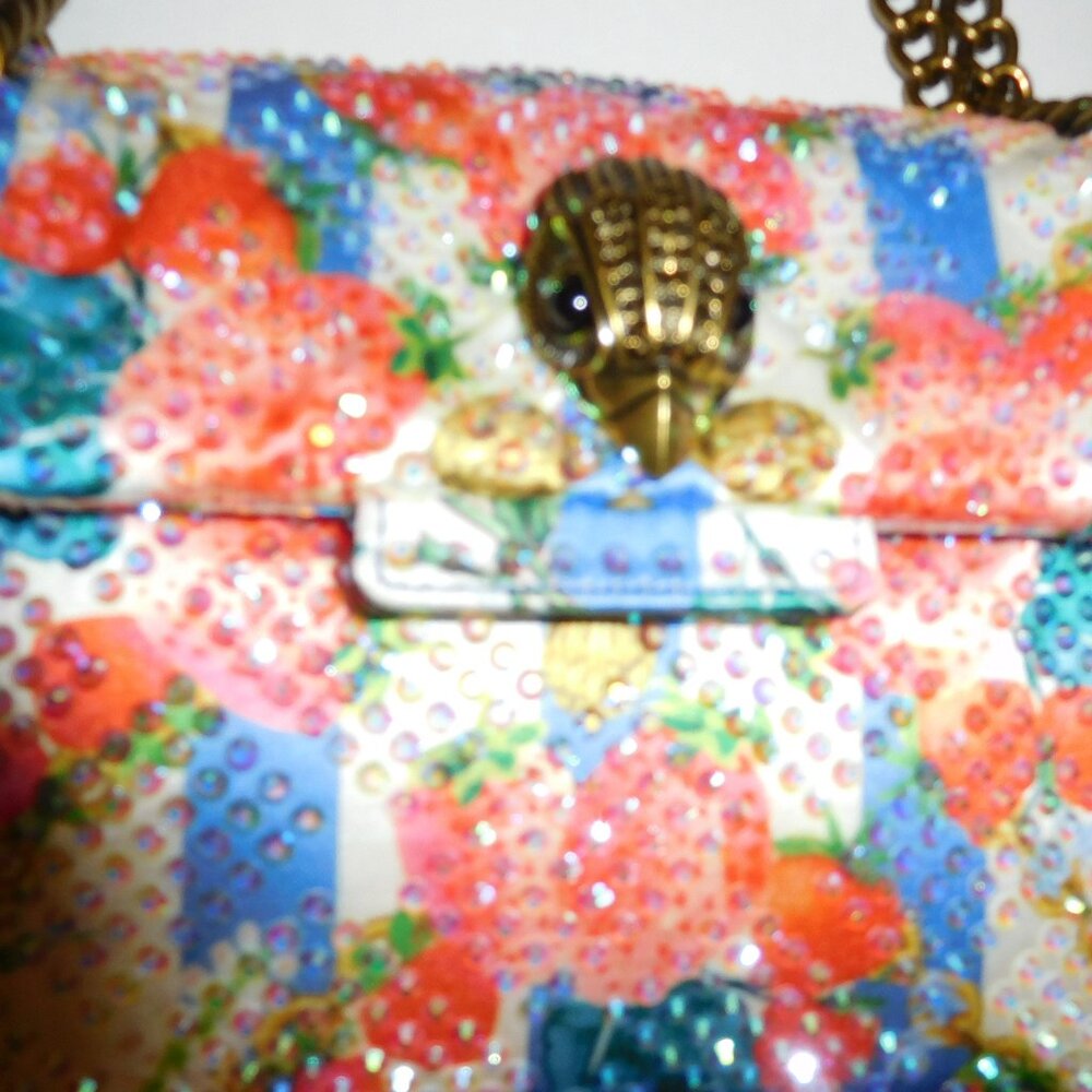 Kurt Geiger Mini Kensington Blue/Pink Fabric W/Crystal Embellished Crossbody NWT - Picture 5 of 9